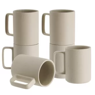 Tazas de té de porcelana Juego de taza de café, grandes tazas de 15 onzas para café, té, cacao y bebidas calmadas, conjunto de 6, sin esmaltes (natural)