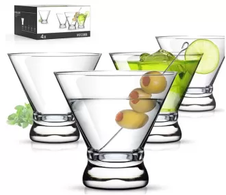 Gasas de martini juego de 4, gafas de cóctel de martini sin tallo para margarita, Manhattan, cosmopolita, bar casero, fiestas nocturnas, cumpleaños, regalo de inauguración de la casa, cristal transparente 8 oz