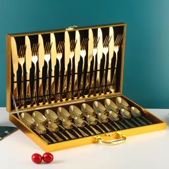 Spoon de fourche à couteaux en acier inoxydable 36pcs 48pcs cadeau en bois doré