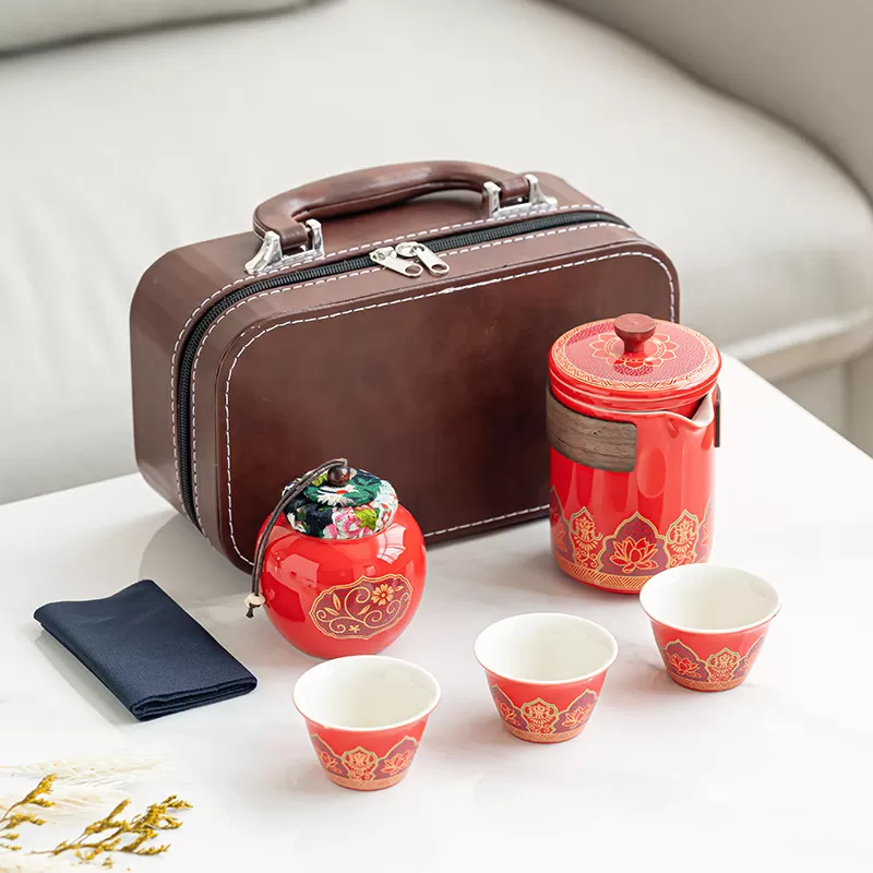 Elegant ceramic Gongfu tea set in gift box for branding