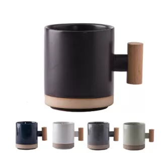 Tasse de tasse en céramique avec poignée en bois