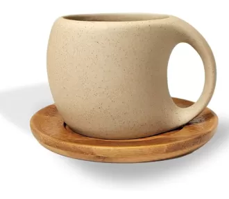 Tasse de café en céramique avec soucoupe en bois naturel acacia en gros