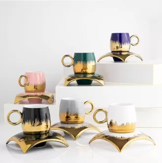 Tasse de thé en céramique en marbre de luxe avec soucoupes