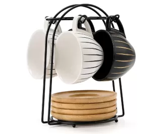 Tasses à expresso en céramique Demitasse avec soucoupes et support en métal