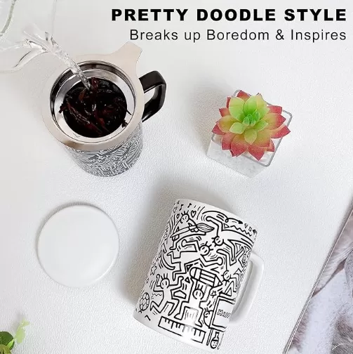 Tasse d'infuseur de thé en porcelaine de style doodle