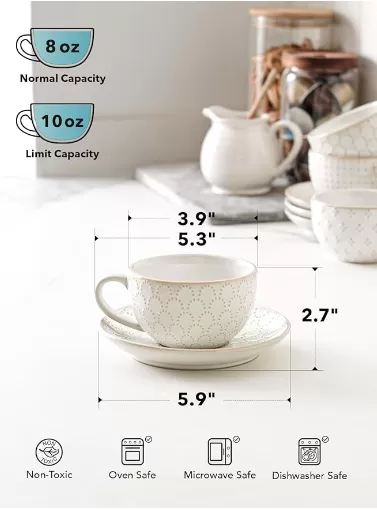 Céramiques grandes tasses de cappuccino avec soucoupes en gros en Chine