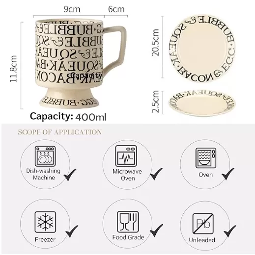 Tasse de café romain en céramique avec fournisseur de soucoupe