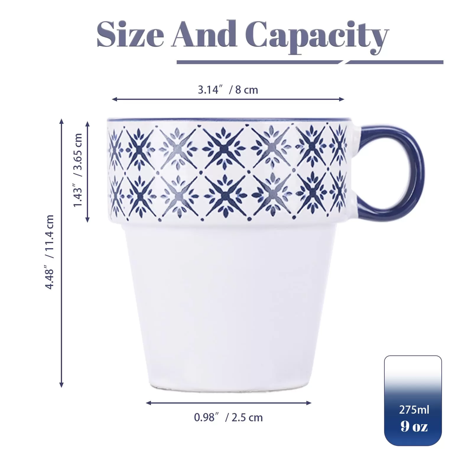  tasses de café en céramique bleu avec poignée 