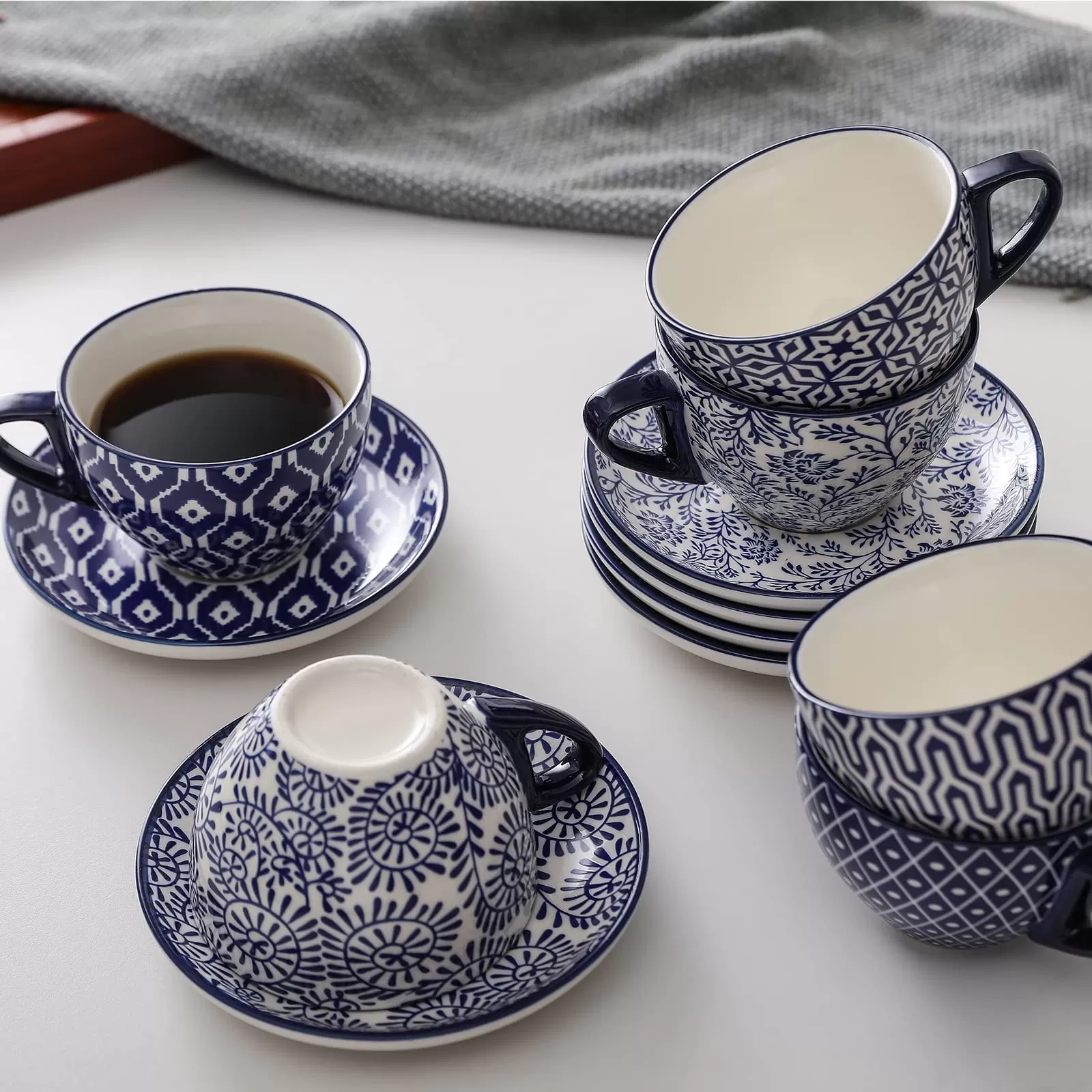 Ceramic 8 oz Cappuccino Cup Set with Saucers wholesale