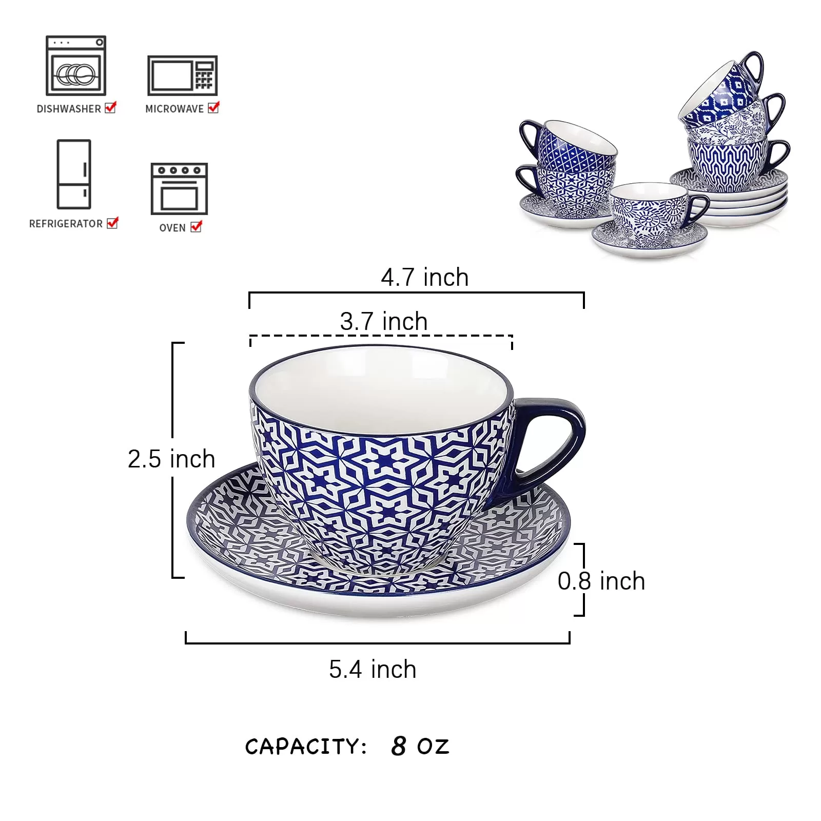  Ceramic 8 oz Cappuccino Cup set avec Saucers Factory en Chine 