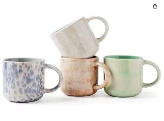 Tasses à café Ensemble de 4, grandes tasses à café en céramique ， Tasses de café modernes avec poignée pour thé / latte / cappuccino / lait / cacao, tasses à thé drôles pour le bureau et la maison, cadeaux de fiançailles (12 oz)