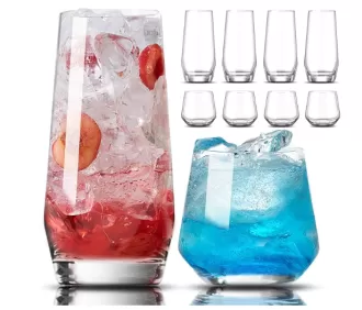 Gertes à boire Ensemble de 8-4 tasses en verre de haut 18 oz et 4 verres à vin courts sans tige 13 oz