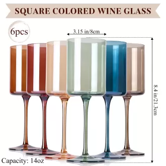Verres à vin en cristal carré coloré avec tige