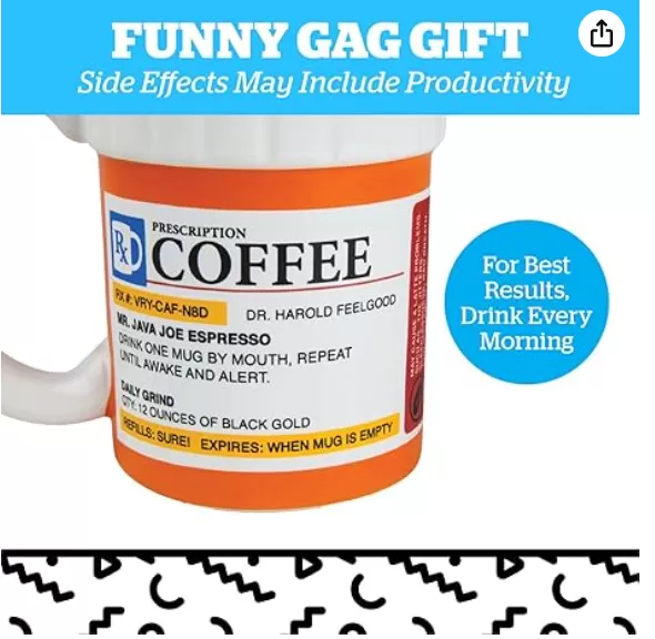 Grande tasse de café de prescription drôle