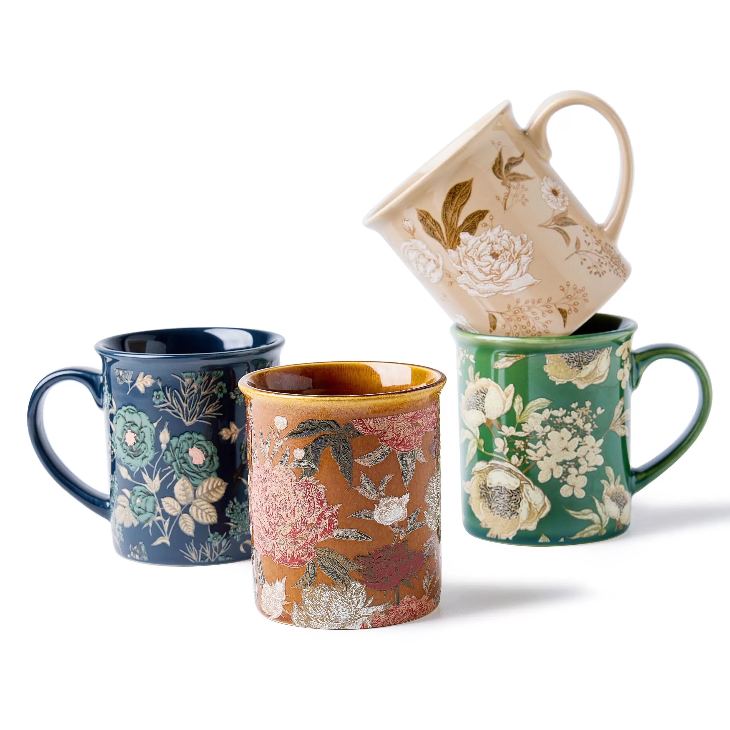  Tasses de tasses à thé en céramique avec design floral 