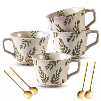 Tasses à café en céramique de 4 avec cuillère en or