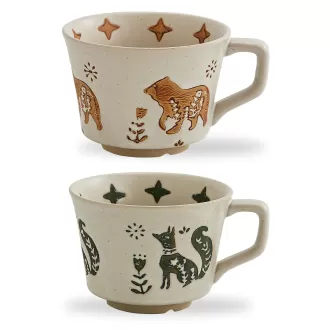 Mug tasse à café en céramique rustique de 2 tasses à café de campagne à la main à la main avec grande poignée