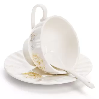 Tasses à thé floral de 7 oz, tasse de thé en porcelaine blanche avec soucoupe