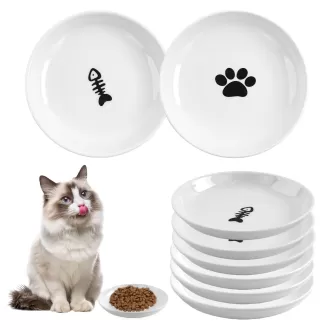 Bol de nourriture pour chats en céramique, 5,5 pouces d'assiettes de chaton larges peu profondes pour la nourriture et l'eau