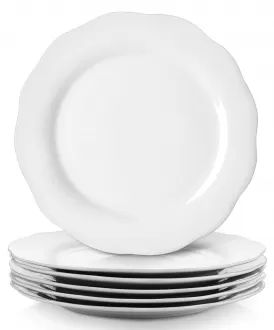 Assiettes de dîner en céramique, assiettes festonnées en porcelaine de 10,6 pouces, plats de service blanc cassé de 6 pour la cuisine à domicile, micro-ondes et lave-vaisselle
