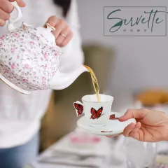 Ensemble tasse et soucoupe en céramique motif papillon, Mini tasse à café avec assiette, service à thé