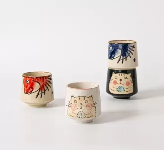 Tasses à thé japonaises en céramique, dessin animé, en vrac, avec boîte-cadeau