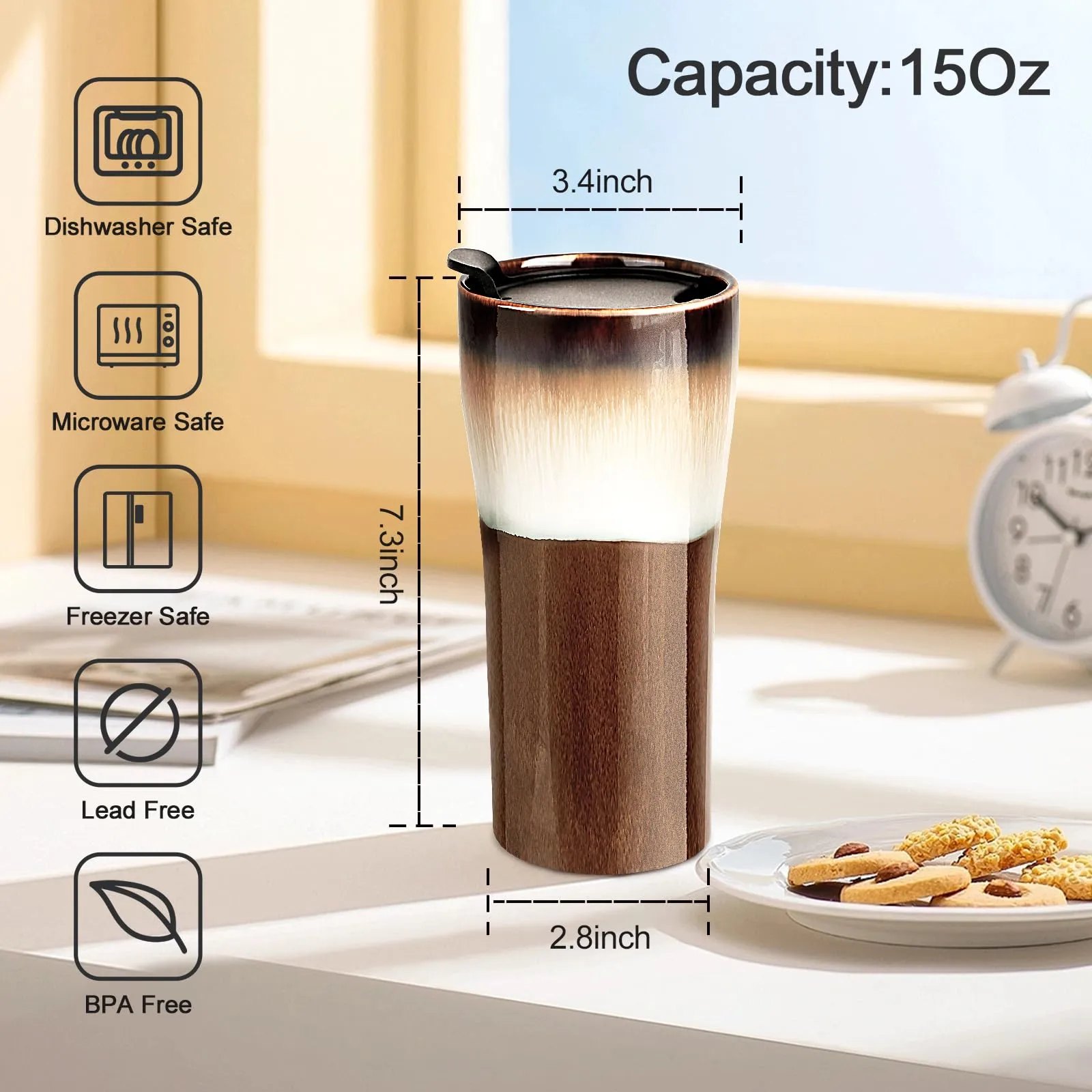 蓋の卸売り付きダブルウォールセラミックトラベルコーヒーマグ