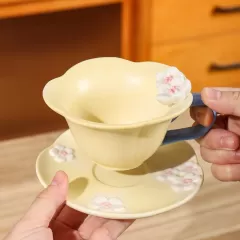 세라믹 꽃 차 컵과 접시 도매 중국|우아한 빈티지 차 세트 대량 구매