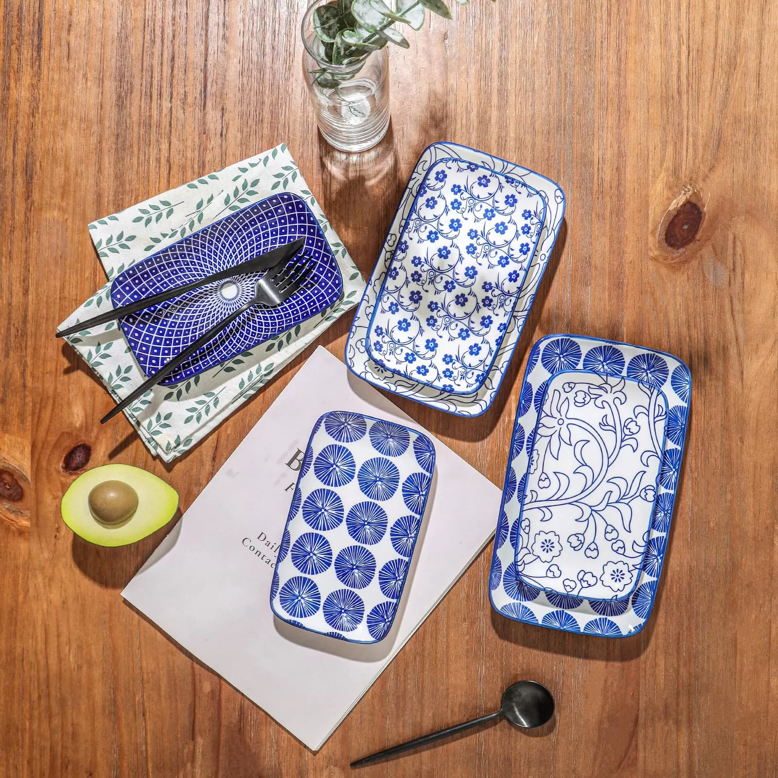Pembekal Plat Seramik Salad Rectangular Vintage Blue