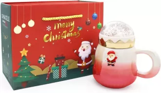 Leuke keramische theemokjes met kerstdeksel, kerstmok, nieuwigheidskerstbeker voor melk, koffie, warme chocolade, kerstcadeau voor vrouwen, kinderen, collega's, familie, vrienden, 500 ml/17,6 oz
