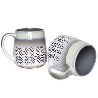 Copa de chá de grés grande e cinza para escritório e casa, grande conjunto de canecas de café de cerâmica de 2, 16 onças, lava -louças e cofre de microondas (cinza, 2)