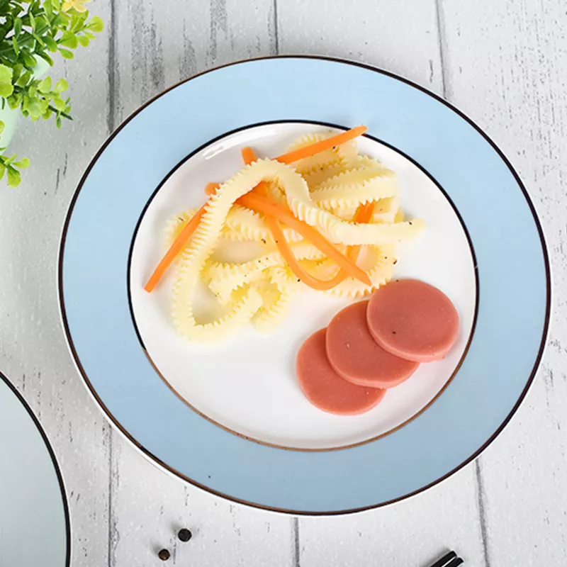 Nhà hàng vàng Rim Dishes nhà sản xuất đĩa bít tết mì ống gốm ở Trung Quốc;