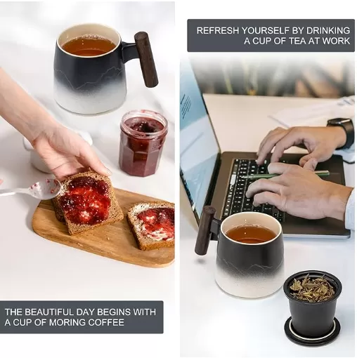Tay cầm bằng gỗ Mug bằng gốm có nắp và máy pha trà