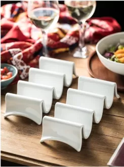 Khay taco lớn bằng sứ với tay cầm