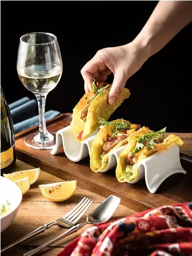 Khay taco lớn bằng sứ với nhà cung cấp tay cầm ở Trung Quốc