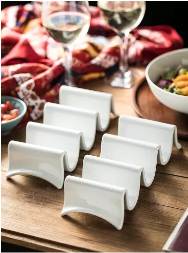 Khay taco lớn bằng sứ với nhà sản xuất tay cầm ở Trung Quốc