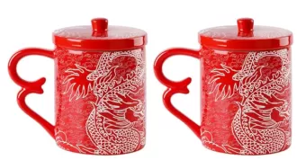 Cốc cốc đỏ rồng rồng Trung Quốc có nắp