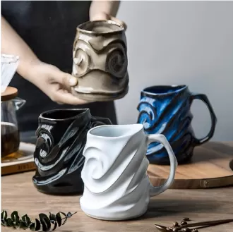 Hình dạng khuôn mặt nổi lên Mug cà phê gốm công suất lớn