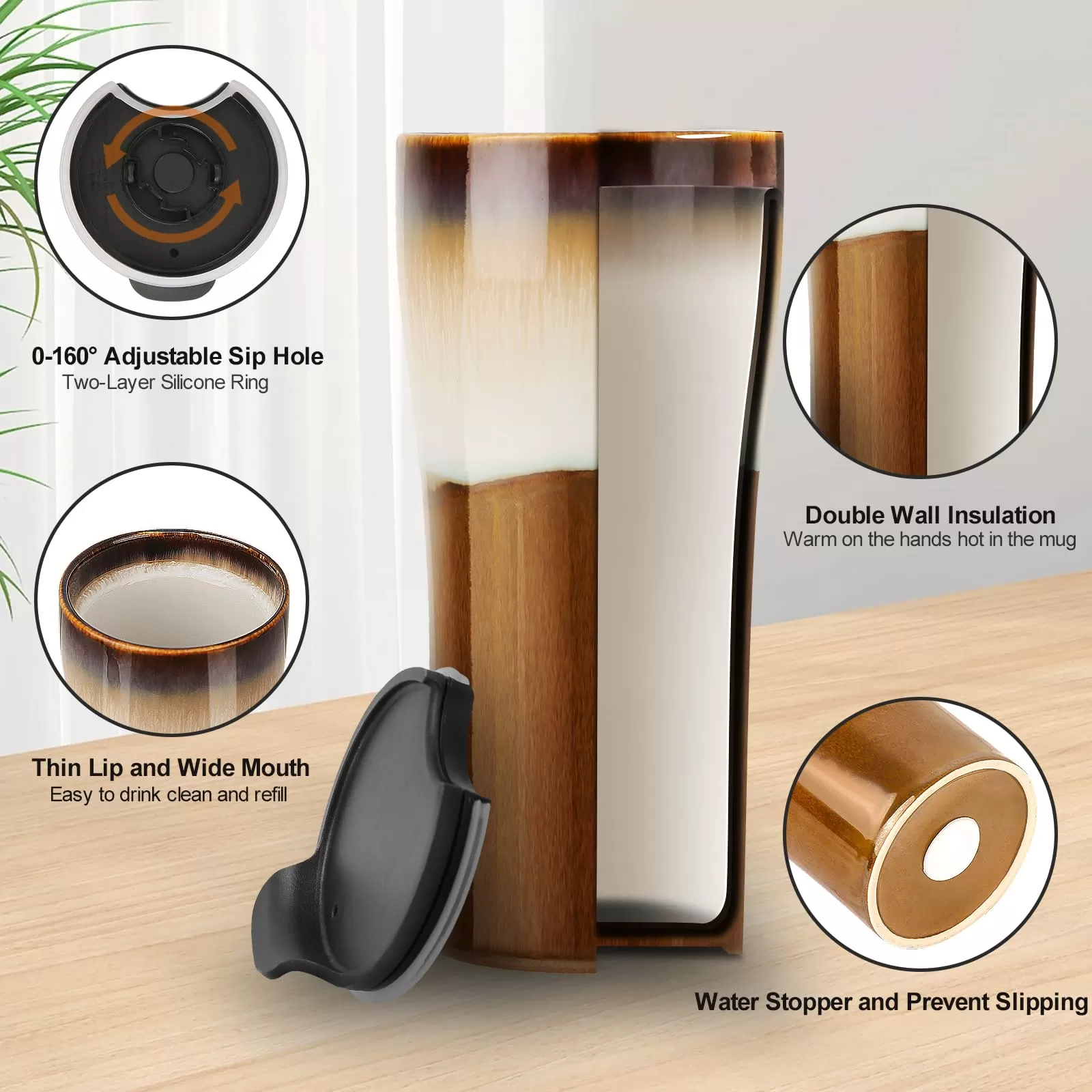Tường gốm đôi cốc cà phê du lịch bằng gốm với nhà máy