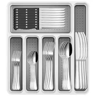 Bộ đồ bạc bằng thép không gỉ với bộ tổ chức dao kéo