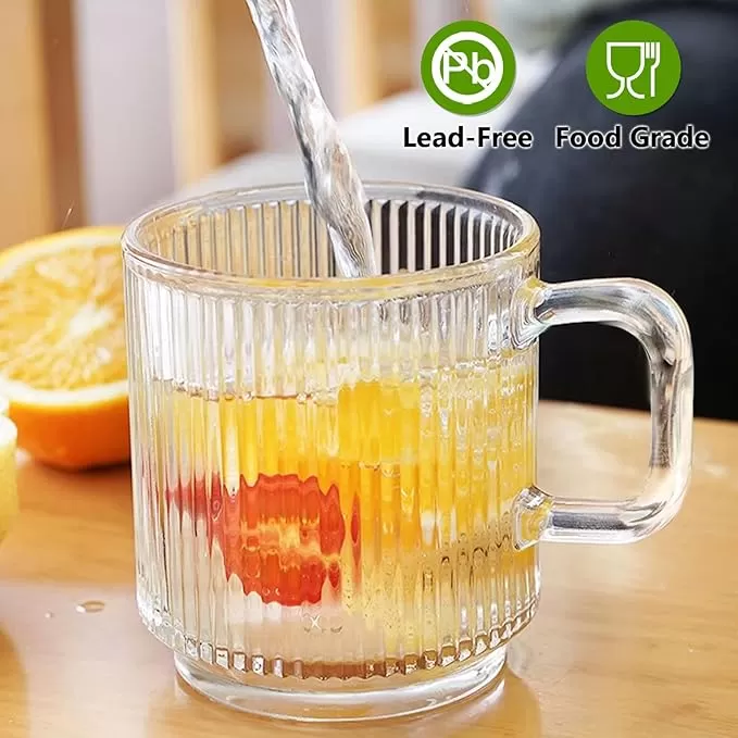 12 oz sọc dọc cổ điển sọc trong suốt cốc cà phê thủy tinh trong Trung Quốc