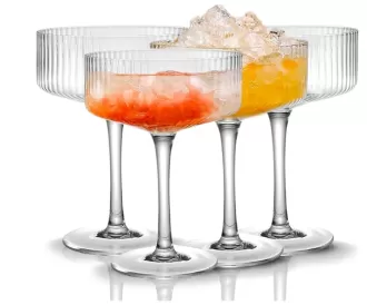 4 chiếc kính coupe ribbed, bộ kính coupe cocktail 10 oz cổ điển