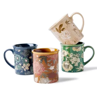 Bộ cốc cà phê 4, cốc trà gốm 12, 12oz với thiết kế hoa