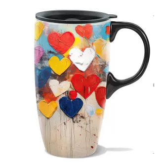 Mug du hành bằng gốm cốc cà phê cao với nắp và hộp màu 17 oz lớn