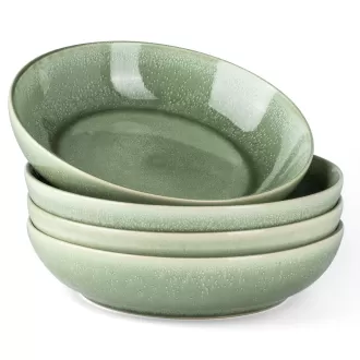 Bowls Pasta Geramic Set, bát đồ đá 36oz bộ 4 cho nhà bếp, bát men phản ứng, máy rửa chén an toàn cho mì ống, salad, màu xanh lá cây bột yến mạch