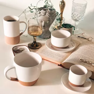 Gốm 8oz Cappuccino Set gồm 4 cốc cà phê gốm với đĩa