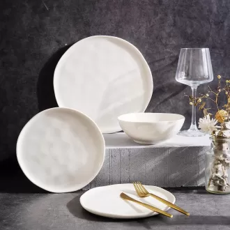 Bộ đĩa sứ với cạnh gợn sóng, bộ đồ ăn gốm cho 4, lò vi sóng & máy rửa chén & lò nướng an toàn