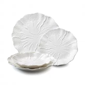 Bộ đĩa sứ dập nổi hoa rau củ 4 món Salad gốm sứ trắng Bộ đĩa tráng miệng món khai vị (10 inch & 8 inch)