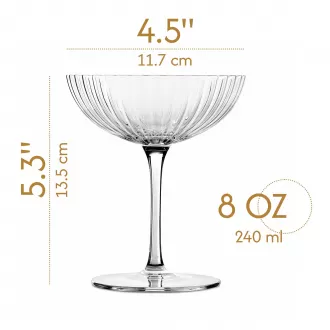 Ly cocktail Venus Seashell Coupe | Bộ 4 | 240 ml Đĩa đựng rượu sâm panh có gân pha lê để uống P-Star và Espresso Martini, Margarita, Daiquiri, Cosmopolitan, Gimlet | Đồ thủy tinh quà tặng sang trọng